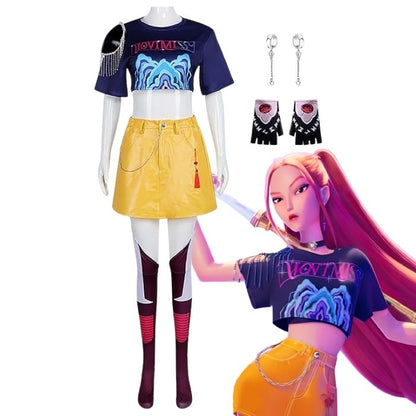 costume cosplay adulto sacadranca kpop demon hunters huntrix mira