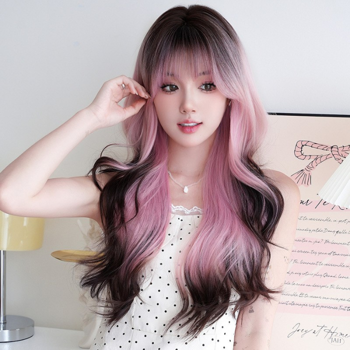 parrucche cosplay anime 70 cm lolita pink coffee dyed