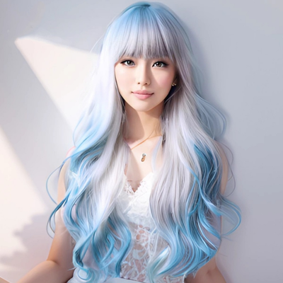 parrucche cosplay anime 70 cm lolita blue white dyed