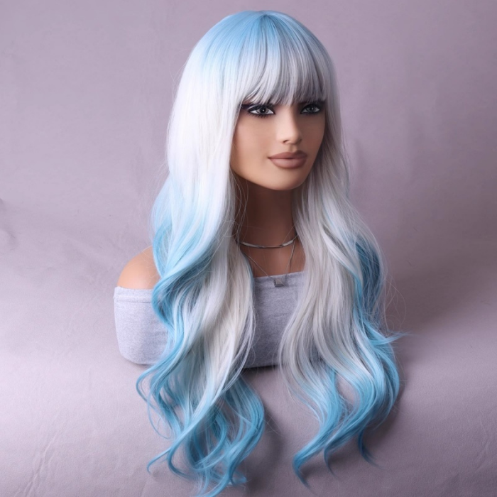 parrucche cosplay anime 70 cm lolita blue white dyed