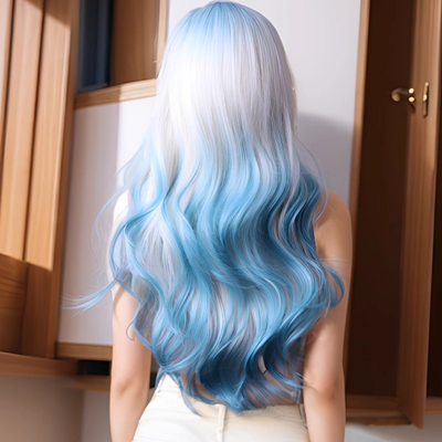 parrucche cosplay anime 70 cm lolita blue white dyed