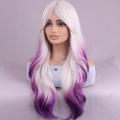 parrucche cosplay anime 70 cm lolita white purple dyed