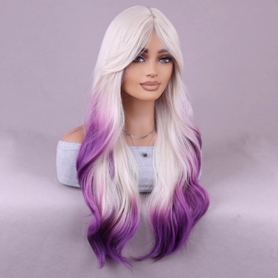 parrucche cosplay anime 70 cm lolita white purple dyed